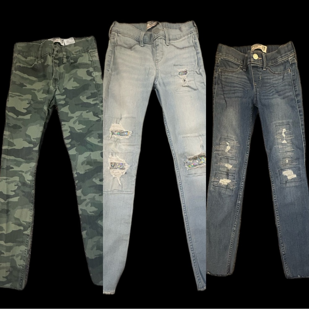 Abercrombie Kids Camouflage, Light Blue, and Dark Blue Jeans